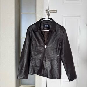 Blassport Bill Blass Genuine Leather Jacket Brown Zip Front Women’s Size L